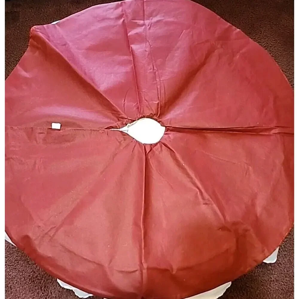 Christmas Tree Skirt Burlap Red Brown Snowflakes 34